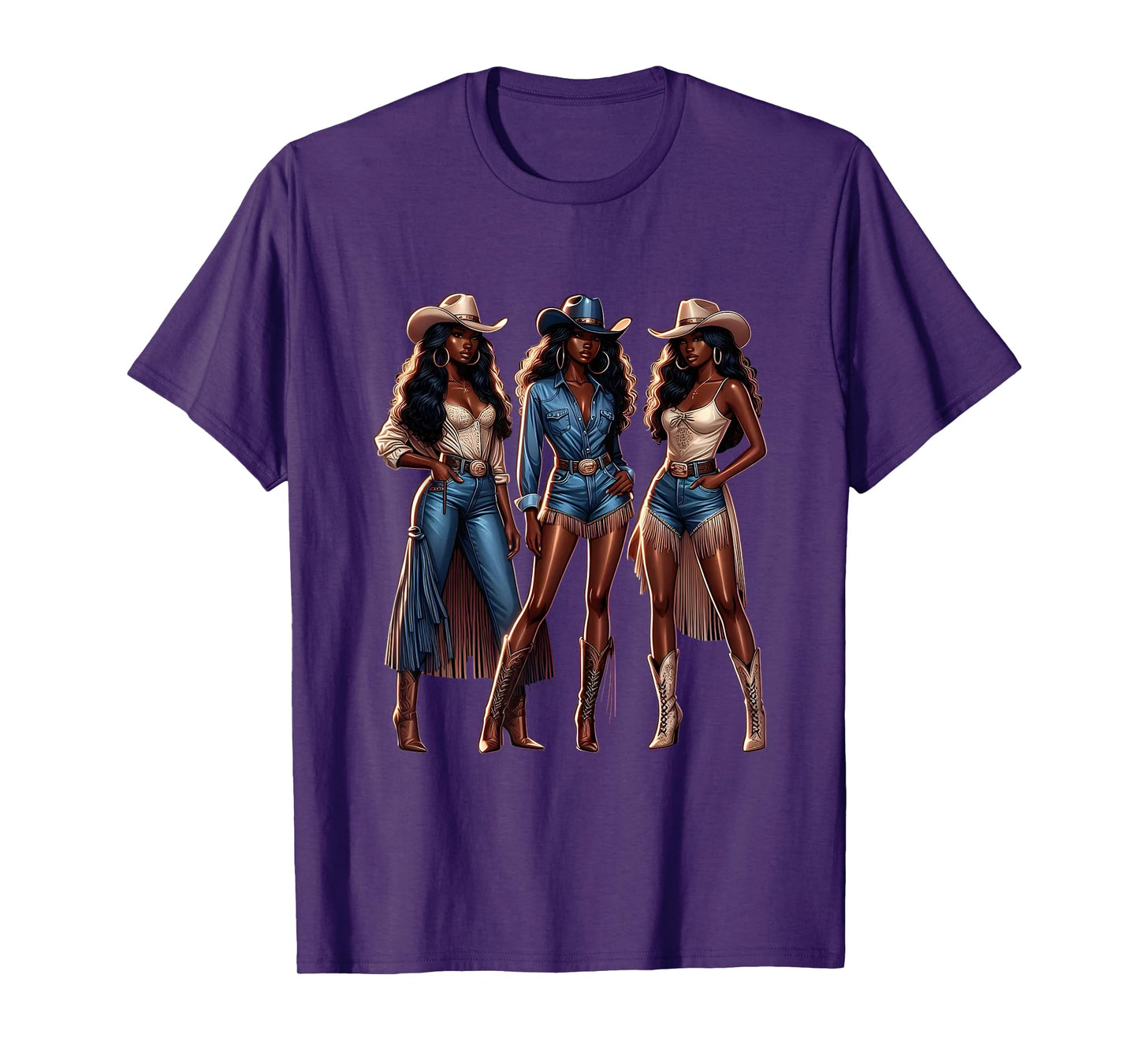 Western Cowgirl Black Women Boots and Fringe Rodeo Outfit T-Shirt