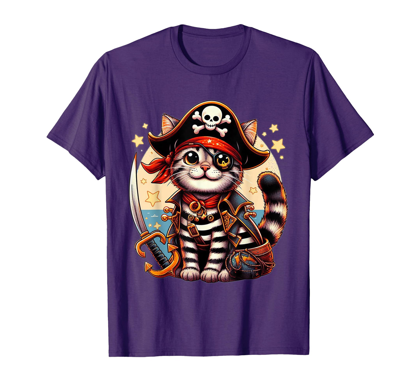 Pirate Cat Shirt Funny Halloween Cat Jolly Roger Cat Lover T-Shirt