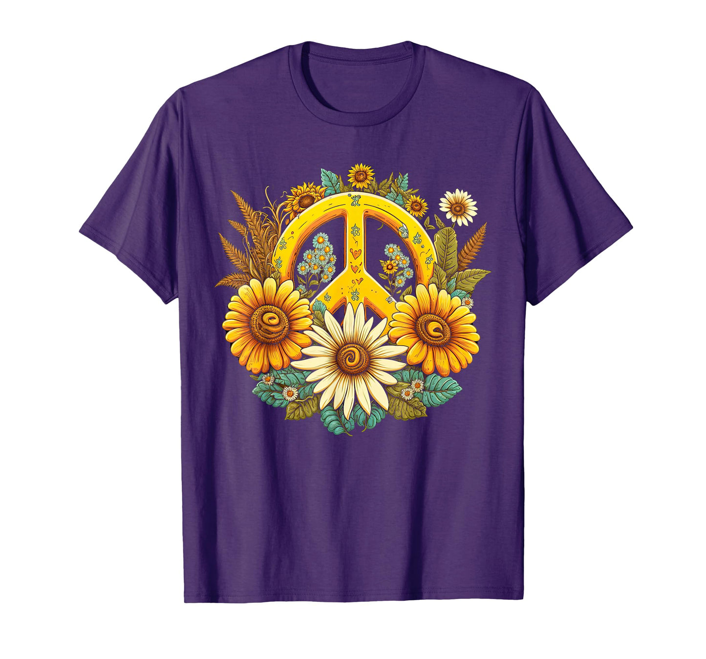 Hippie Daisy Peace Sign Retro Flowers Sunflower Groovy Vibes T-Shirt