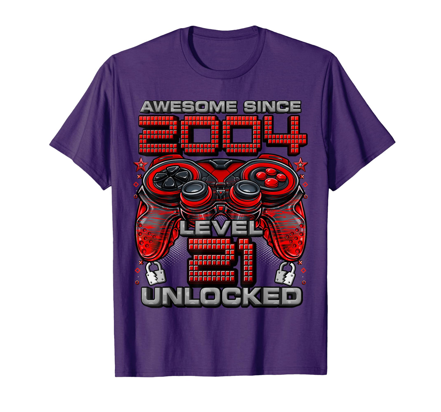 Level 21 Unlocked Awesome Since 2004 21st Birthday Gaming T-Shirt
