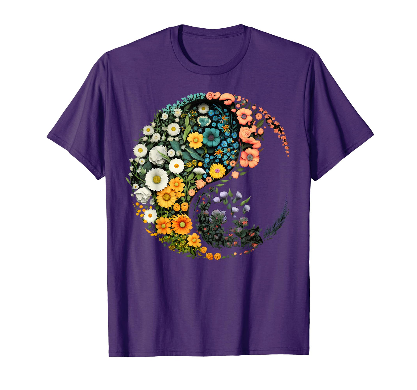 Flower Taoism Yin Yang Symbol on Zen Taijitu Yin Yang T-Shirt