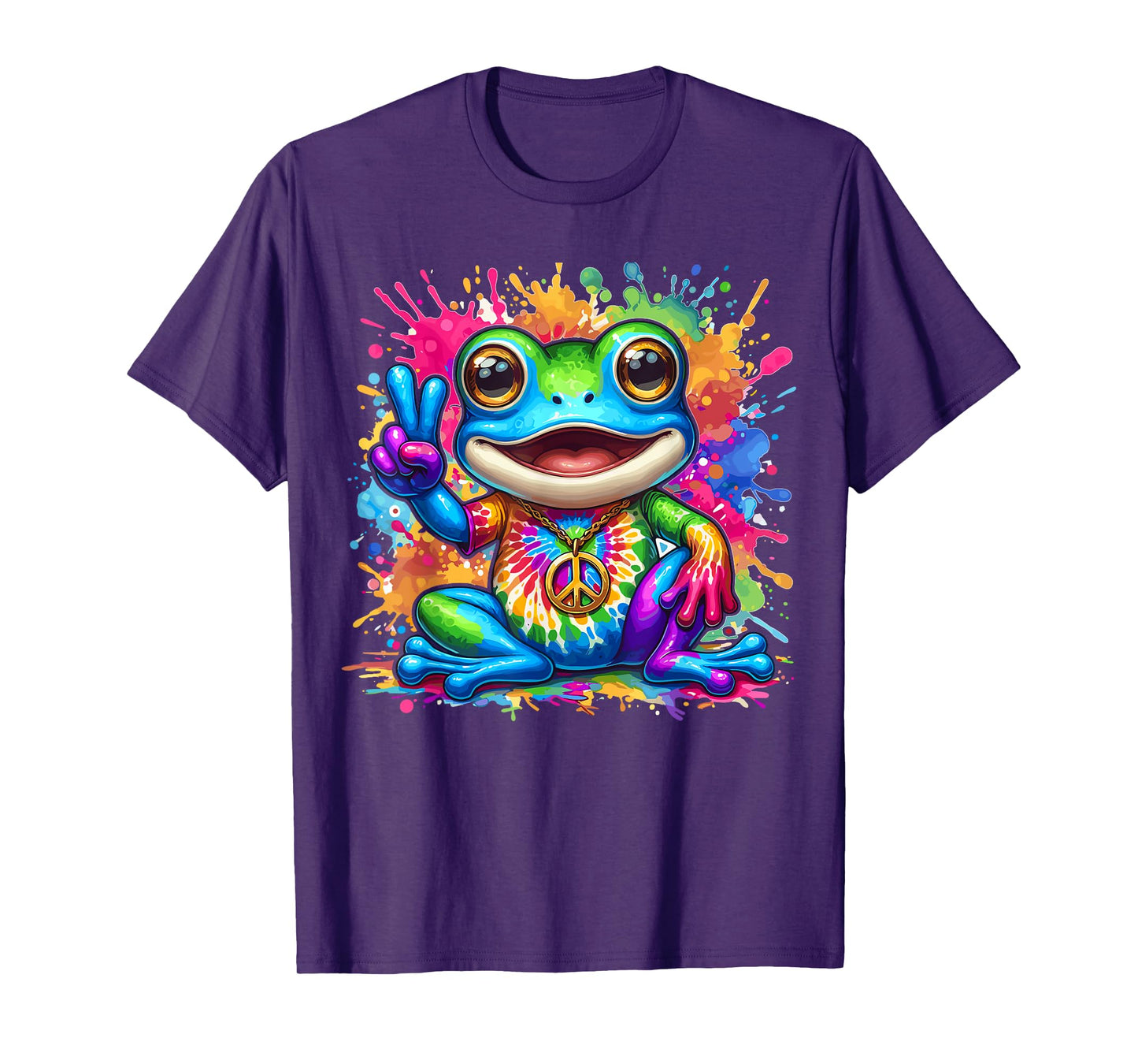 Magical and Funny Hippie Gifts Tie-Dye Frog Peace Sign Hippie T-Shirt