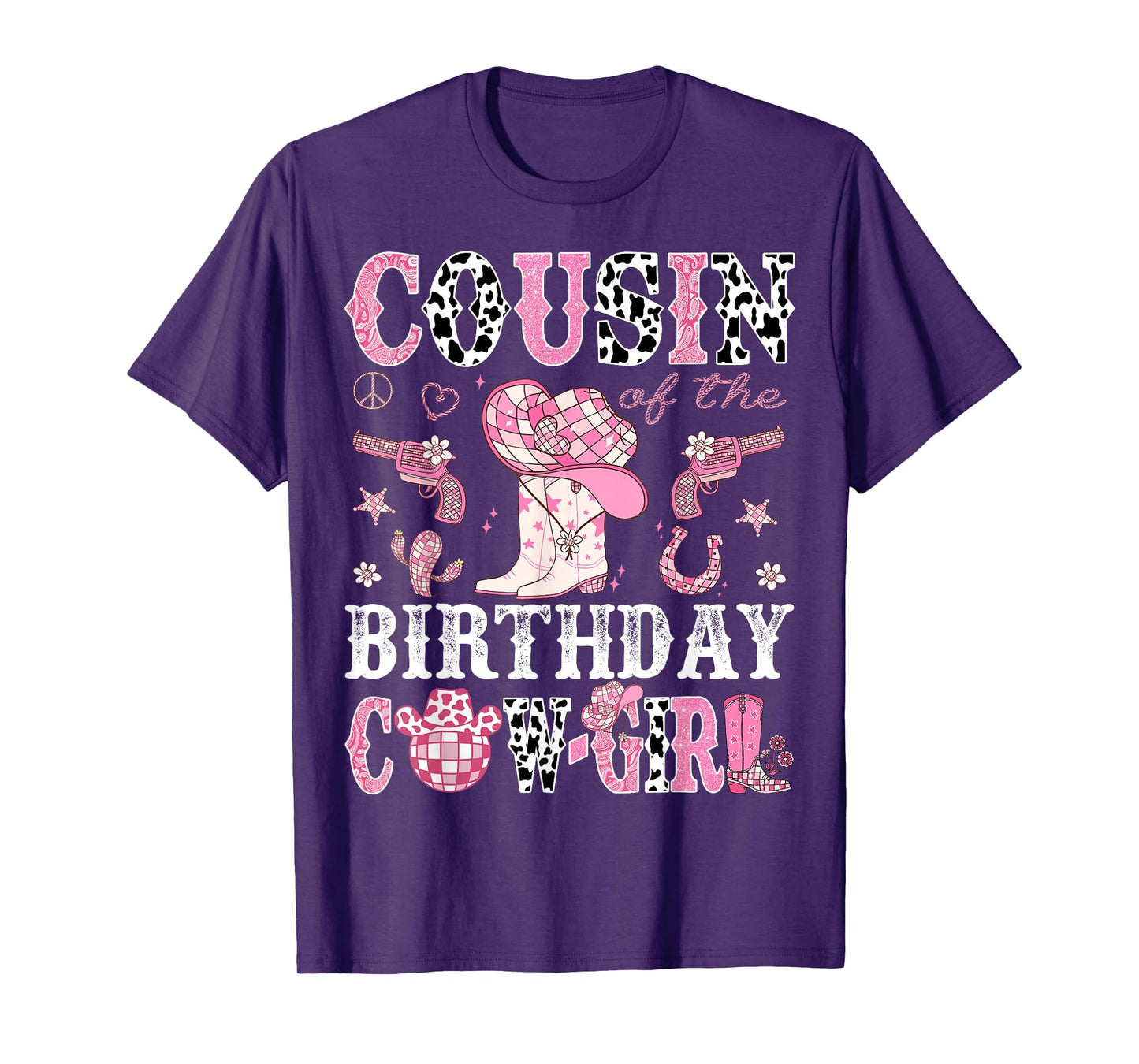 Cousin Of The Birthday Cow-Girl Pink Disco Rodeo Western T-Shirt