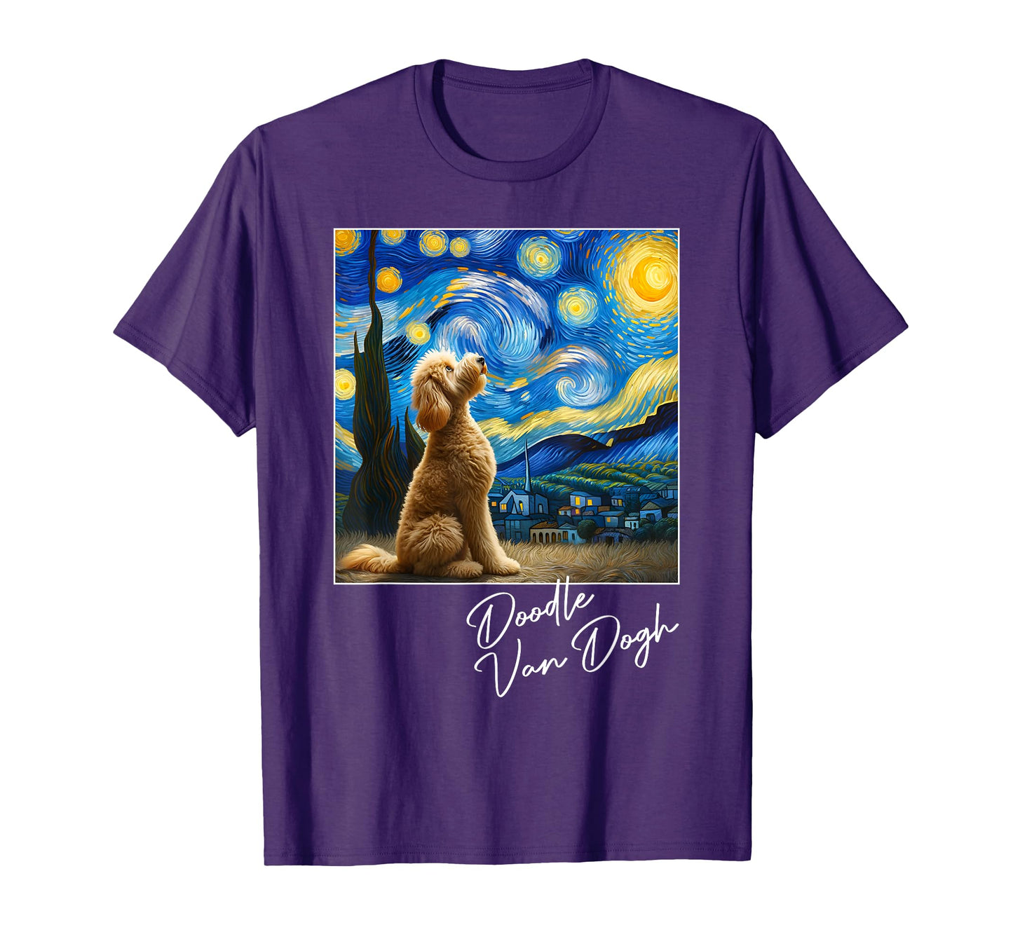 Van Gogh Starry Night Goldendoodle Dog Art Golden Doodle Dog T-Shirt for Men Women Girls Kids