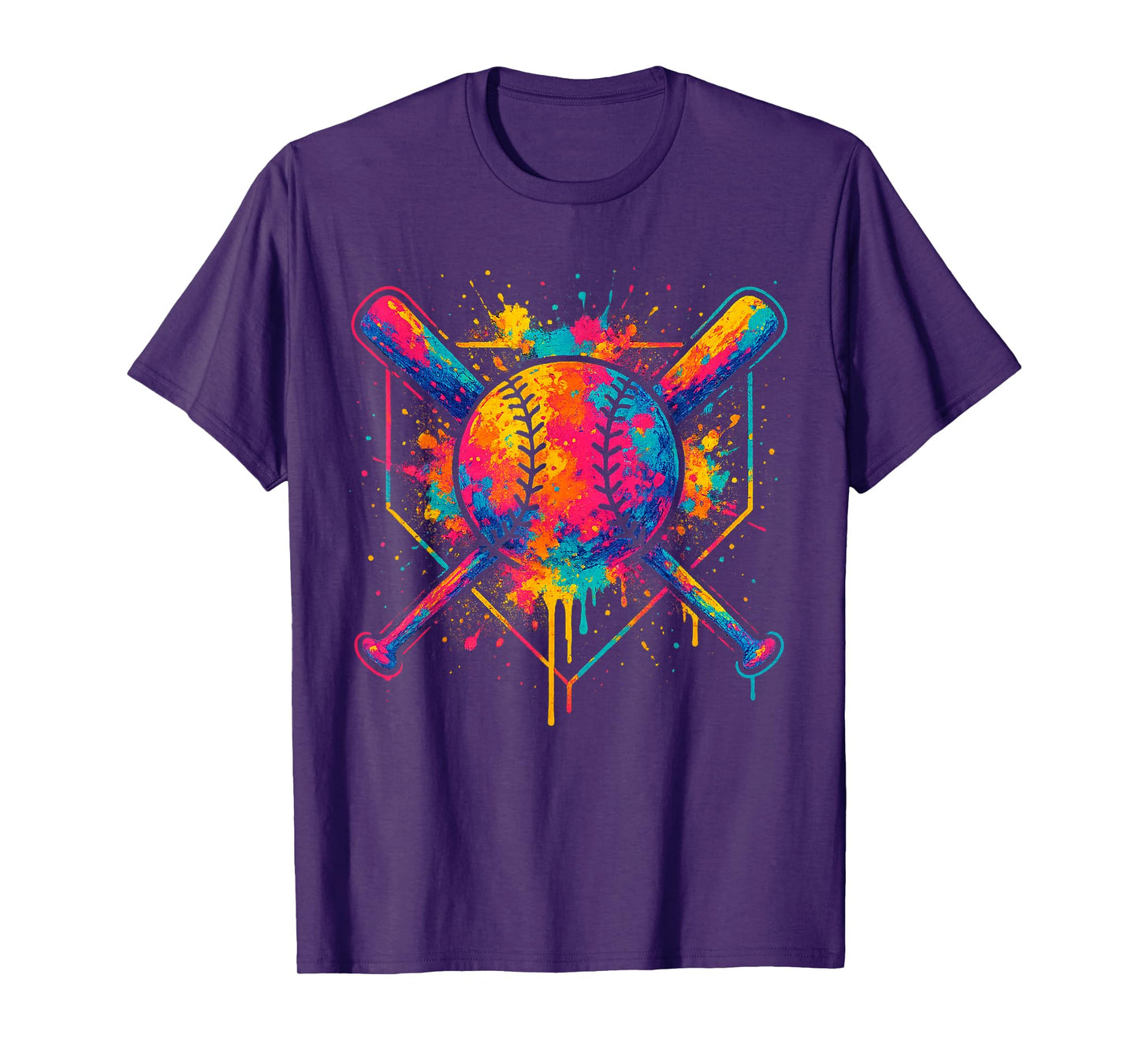 Colorful Splash Baseball Drip Bats and Ball for BoysYouth T-Shirt
