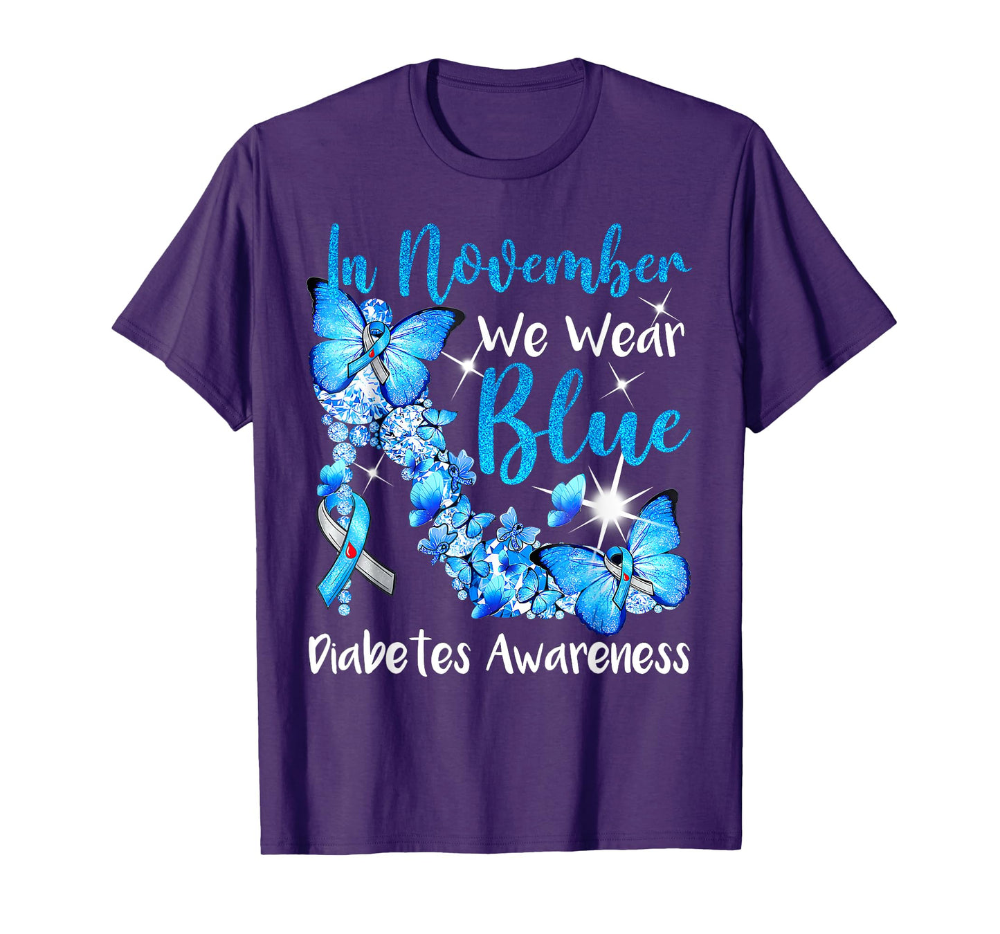 In November We Wear Blue Butterflies Diabetes Awareness T-Shirt