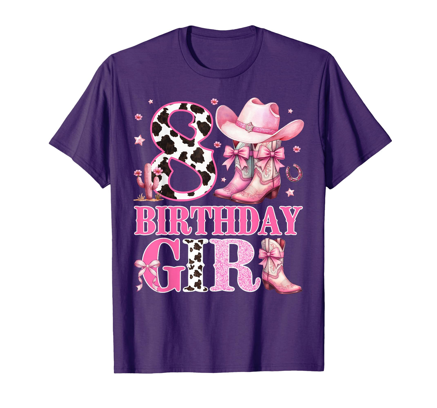 Kids 8th Birthday Girl Rodeo Western Cowgirl Birthday Party T-Shirt