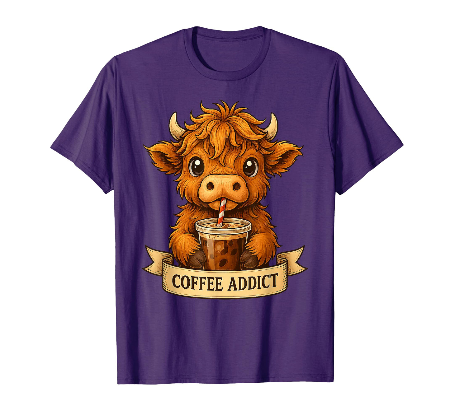 Cute Highland Cow Drink Coffee Funny Gifts for Men Women Kid T-Shirt