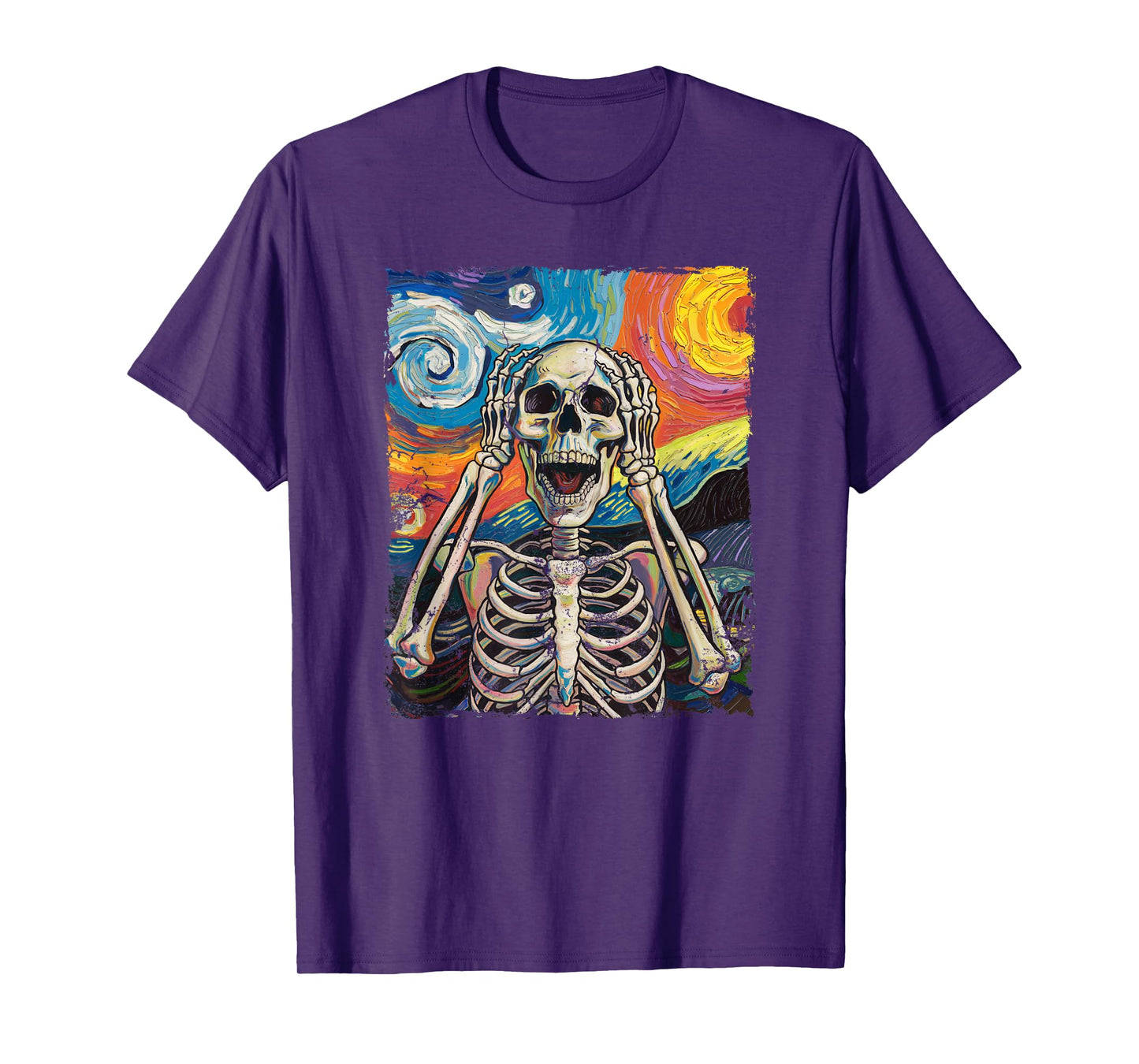 Skulls Starry Night Skeleton Painting Halloween Men Women T-Shirt