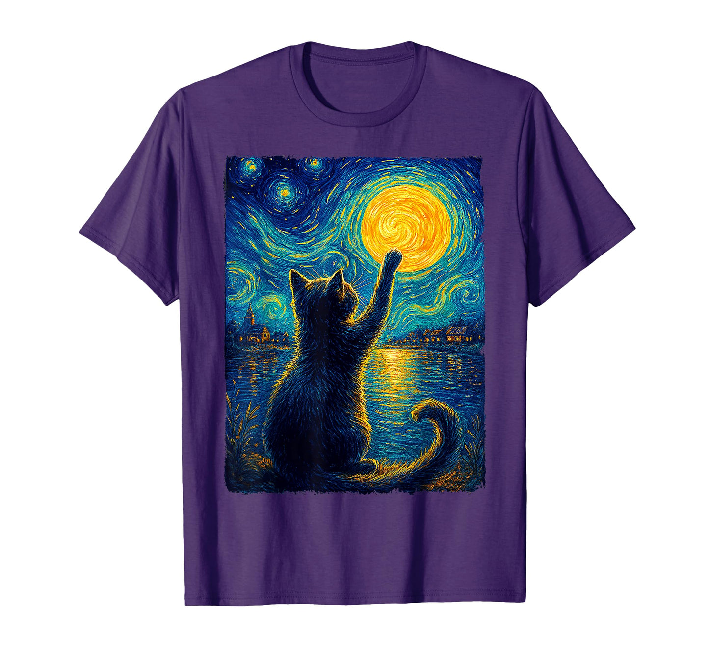 Cat Starry Night Van Gogh For Gift Lover Cat Mom Cat Dad T-Shirt