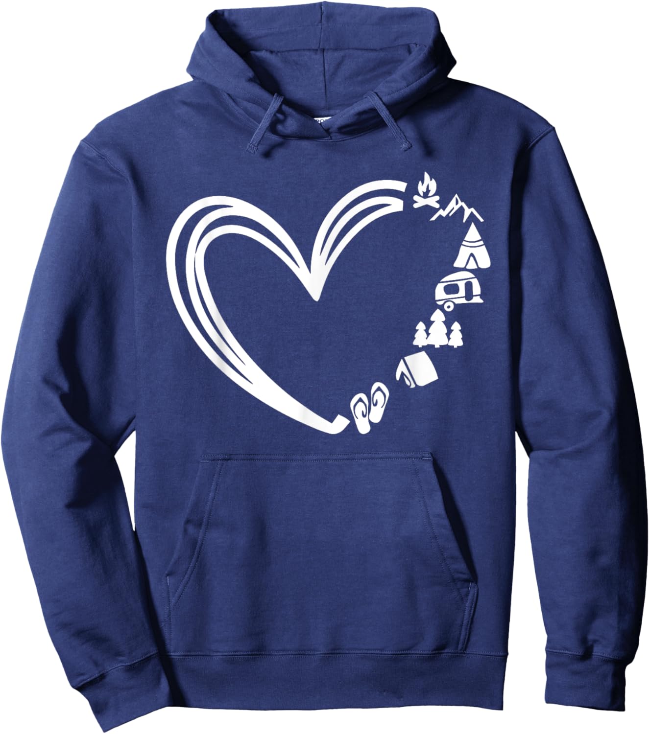 Cute Hiking Adventure Lover Gifts -Adults, Kids Black Heart Collarless Modern Lace Small Camping Hoodie - Hoodie | Navy