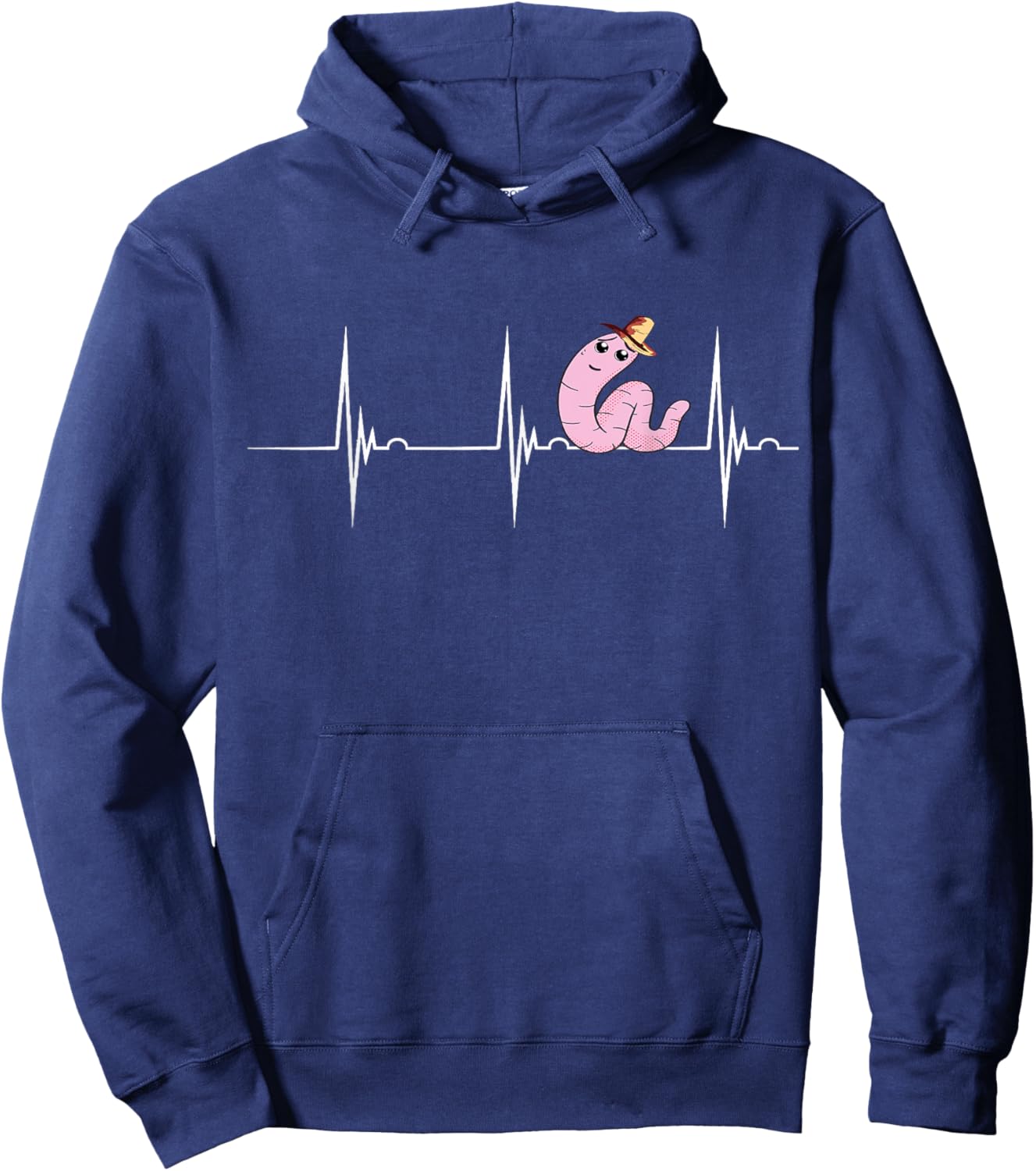 Worm Farmer Red Wiggler Worm Heartbeat EKG Pulse Gardening Hoodie - Hoodie | Navy