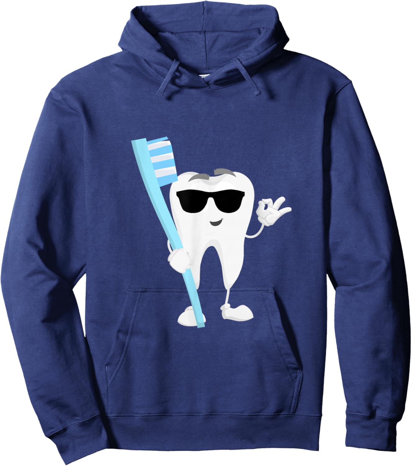 Cartoon Tooth with Sunglasses and Toothbrush Dentist Dental Hoodie - Hoodie | Navy