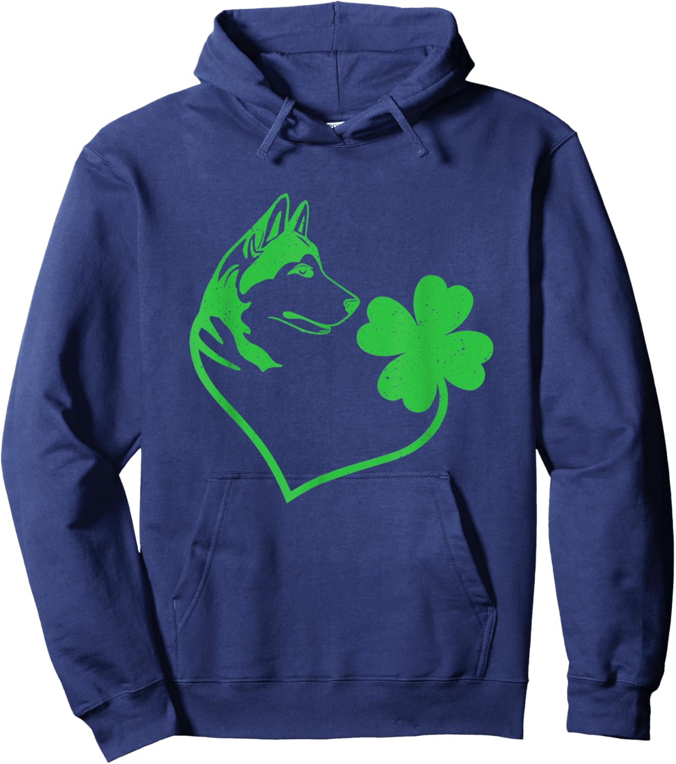 Husky Dog Shamrock Heart Clover Leaf St. Patrick's Day Hoodie - Hoodie | Navy