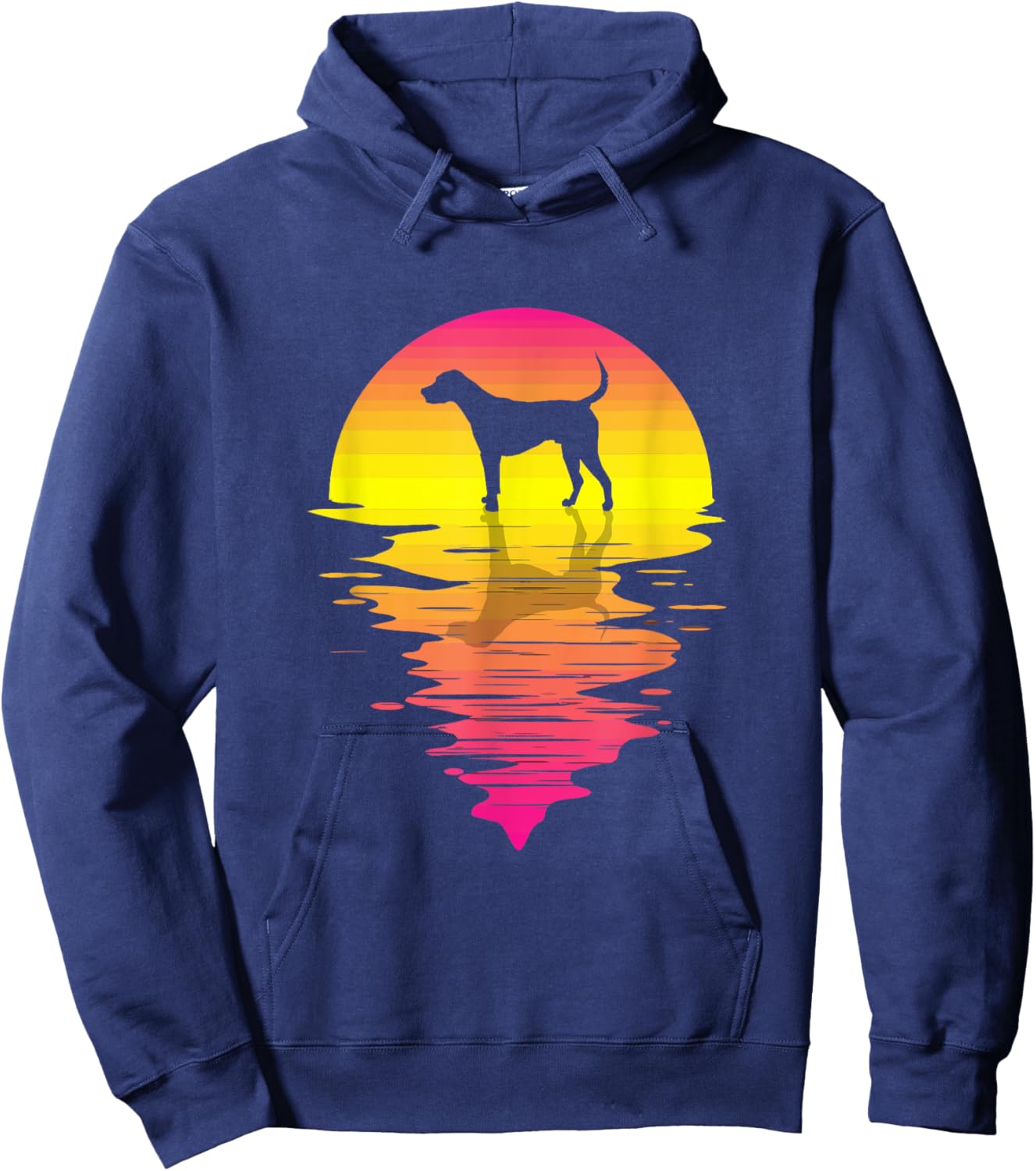 Foxhound Retro Pink 80s Vintage Retro Sunset Foxhound Dog Hoodie - Hoodie | Navy