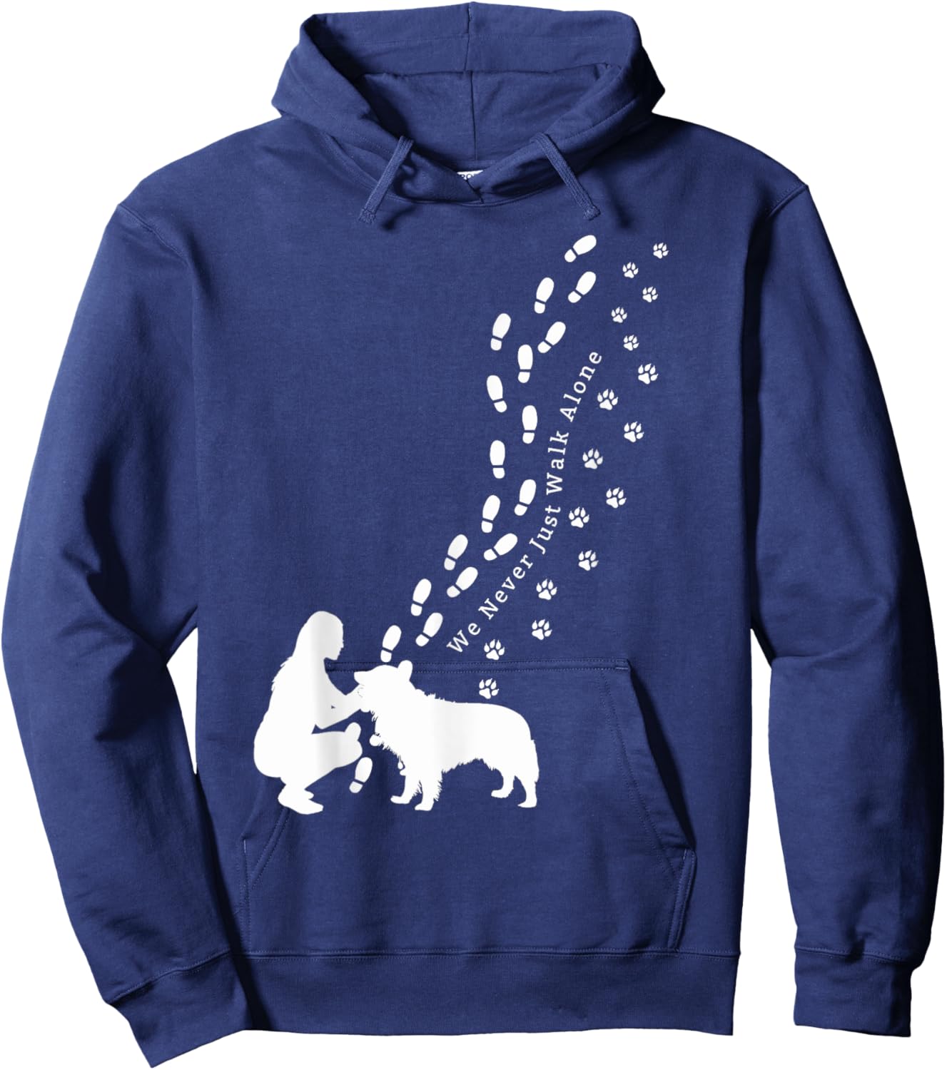 Never Just Walk Alone Dog Owner & Dog Paw Print Hoodie - Hoodie | Navy