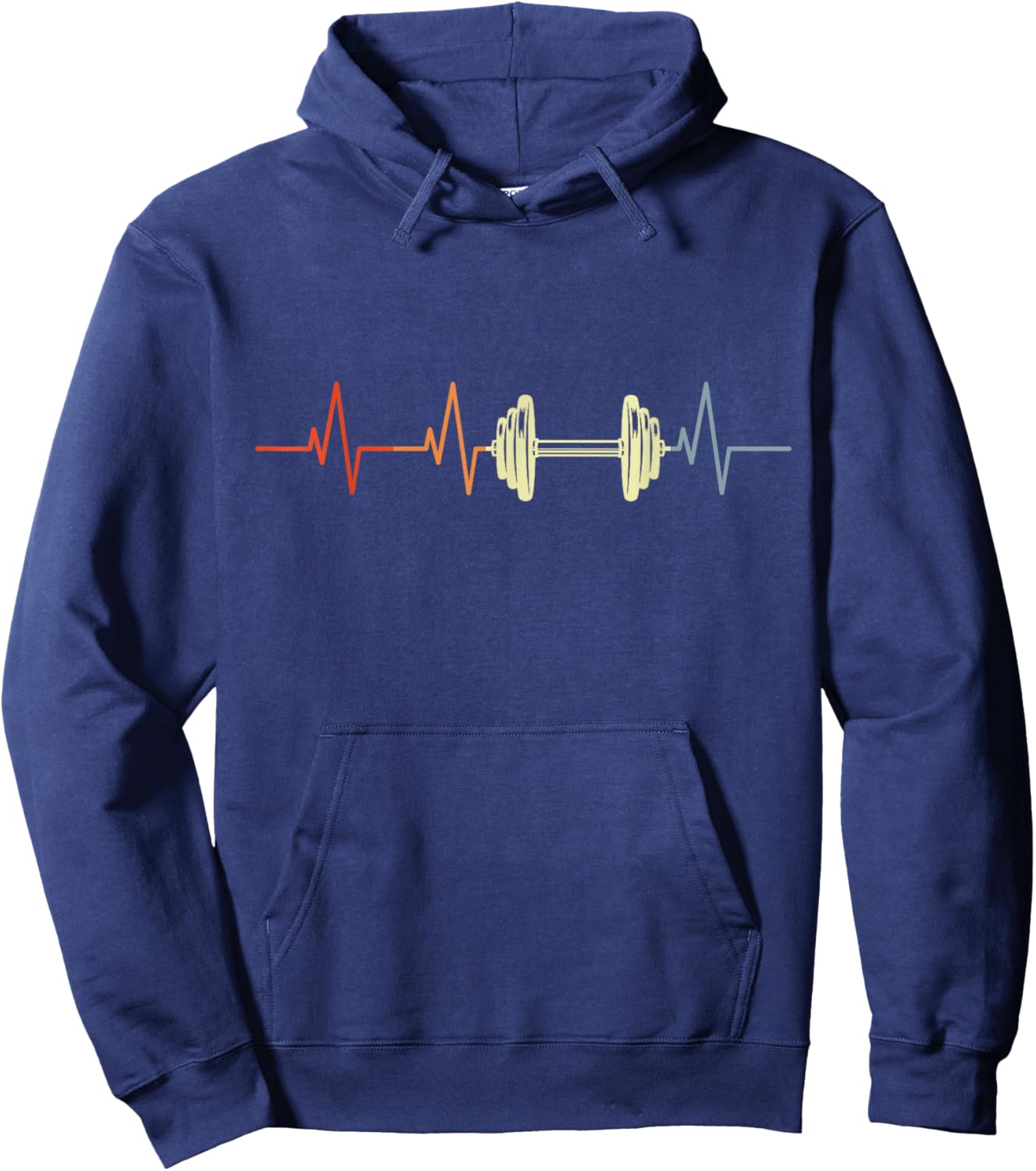 Vintage Fitness Heartbeat Dumbbell Hoodie - Hoodie | Navy