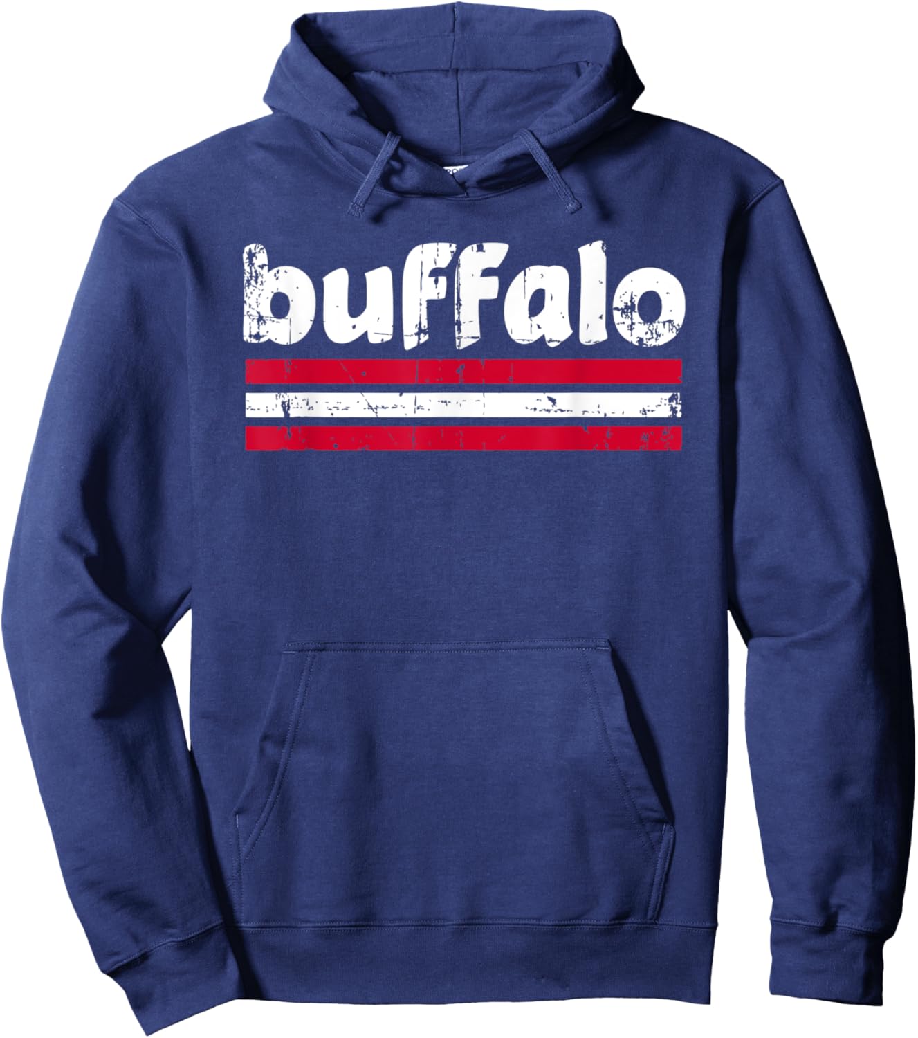Buffalo New York Three Stripe Vintage Weathered Hoodie - Hoodie | Navy