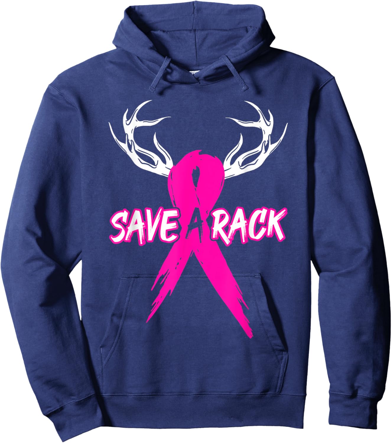Breast Cancer Awareness Save A Rack Deer Pink Ribbon Hoodie - Hoodie | Navy