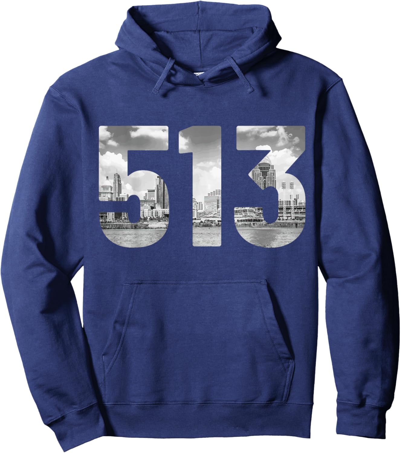 Cincinnati 513 Area Code Skyline Ohio Vintage Hoodie - Hoodie | Navy