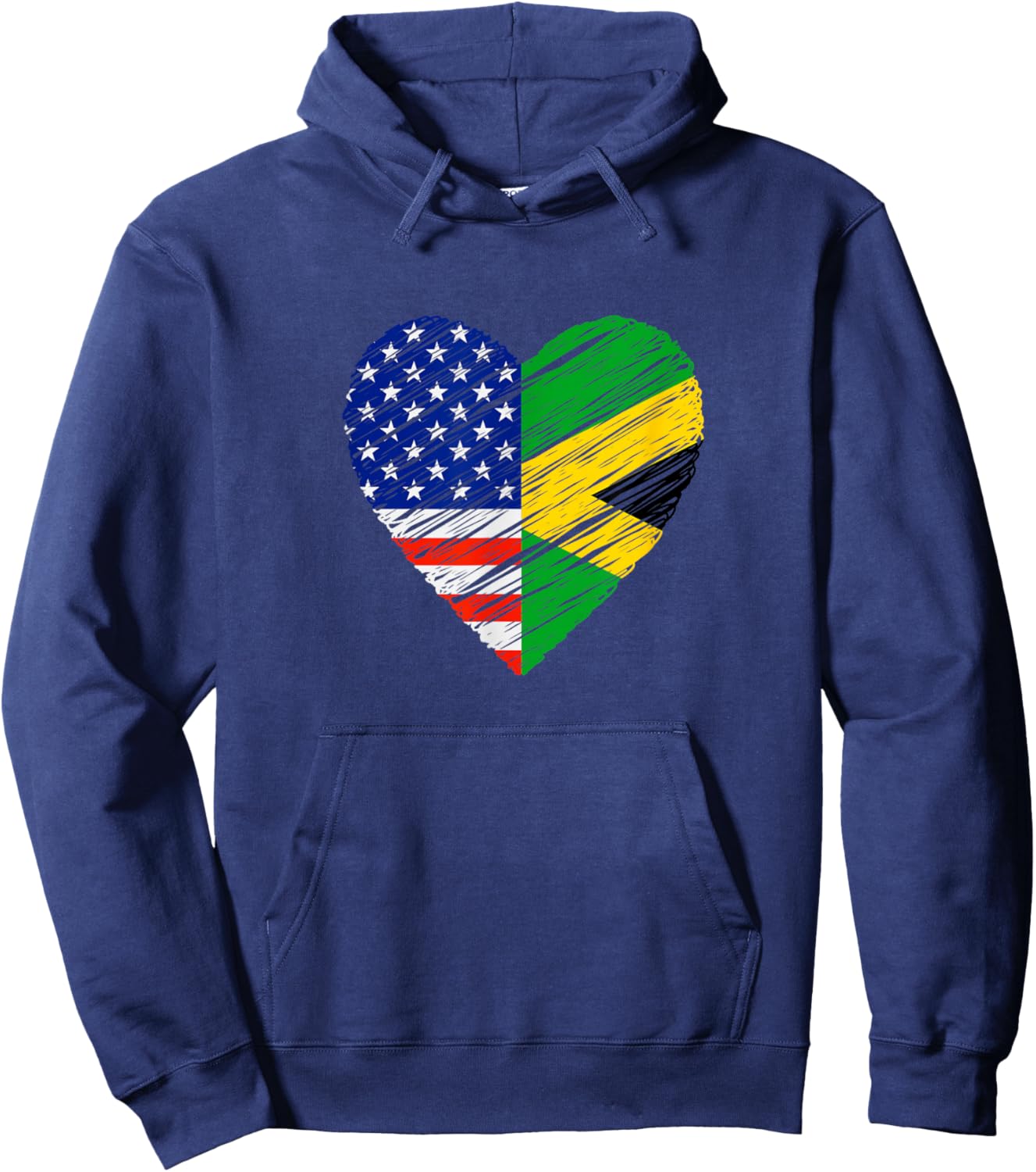 American Jamaica Heart USA Flag Jamaican Flag Love Heart Hoodie - Hoodie | Navy