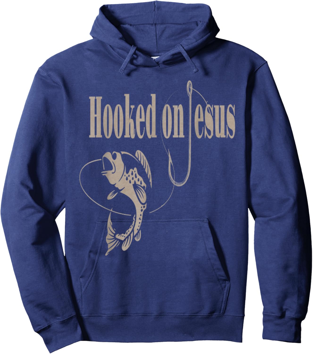 Fishing Camping Christian VBS Funny Vintage Hooked On Jesus Hoodie - Hoodie | Navy