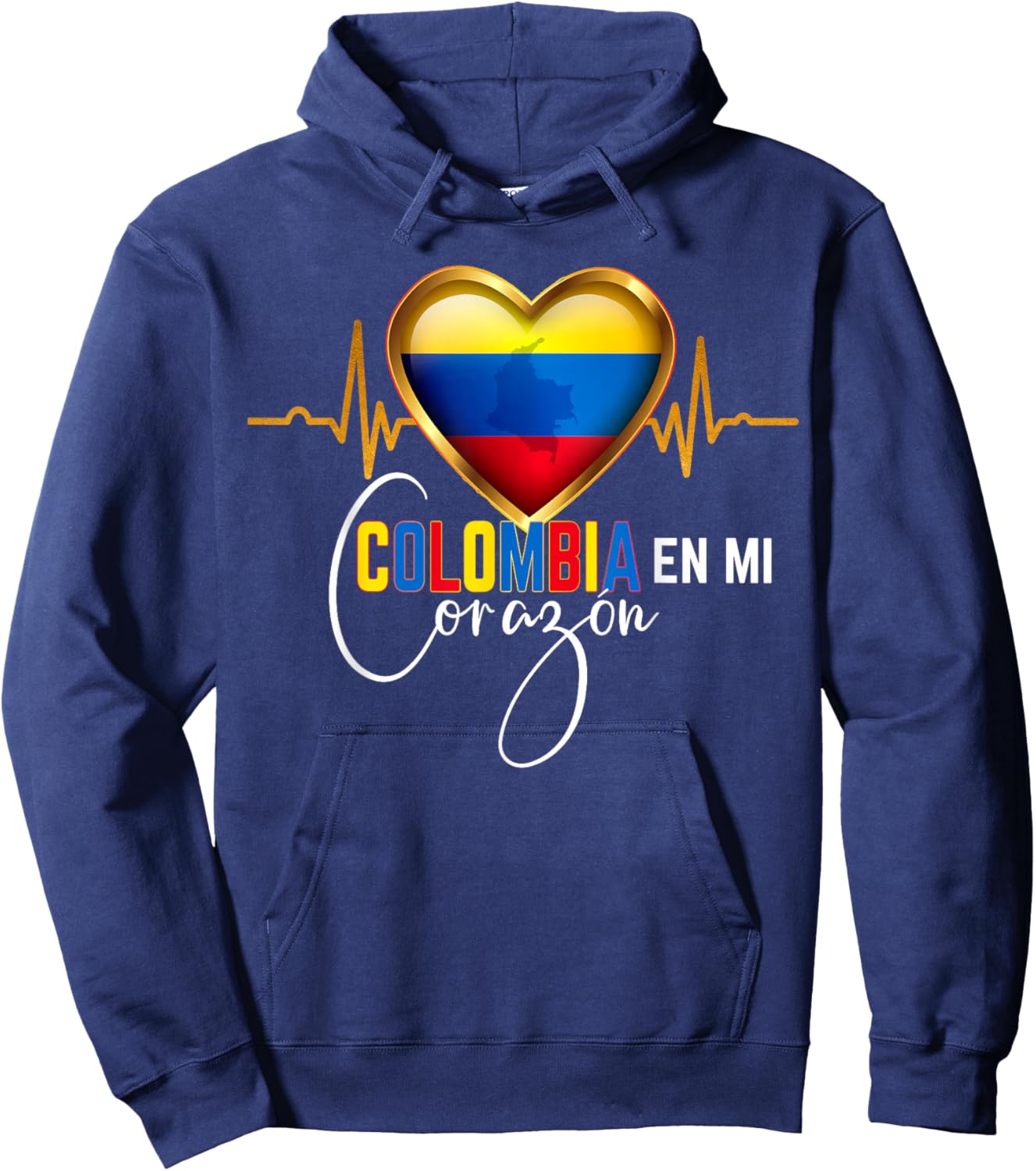 Colombia en mi Corazon Colombian Pride Matching Hoodie - Hoodie | Navy