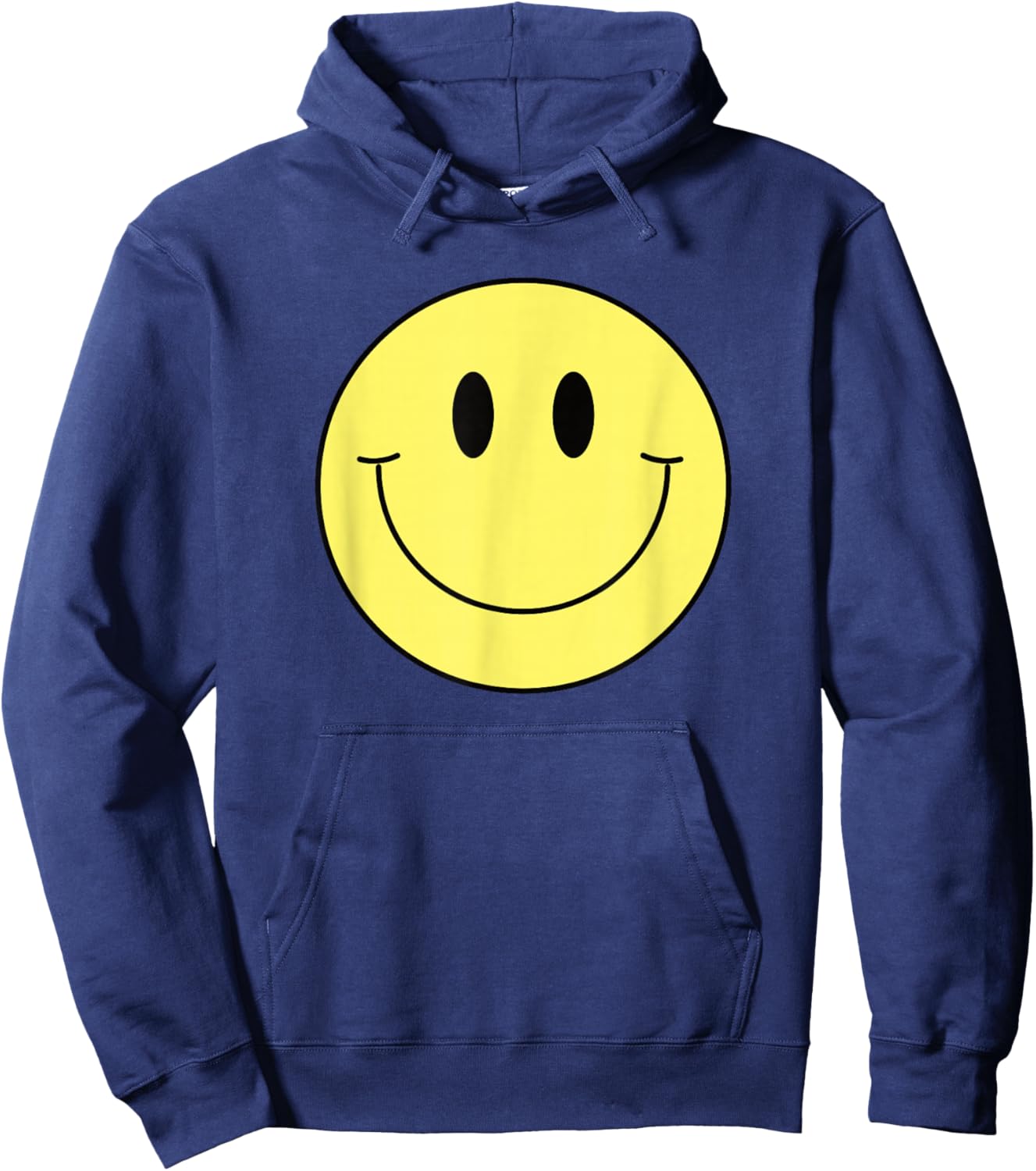 70s Yellow Smile Face Cute Happy Peace Smiling Face Hoodie - Hoodie | Navy