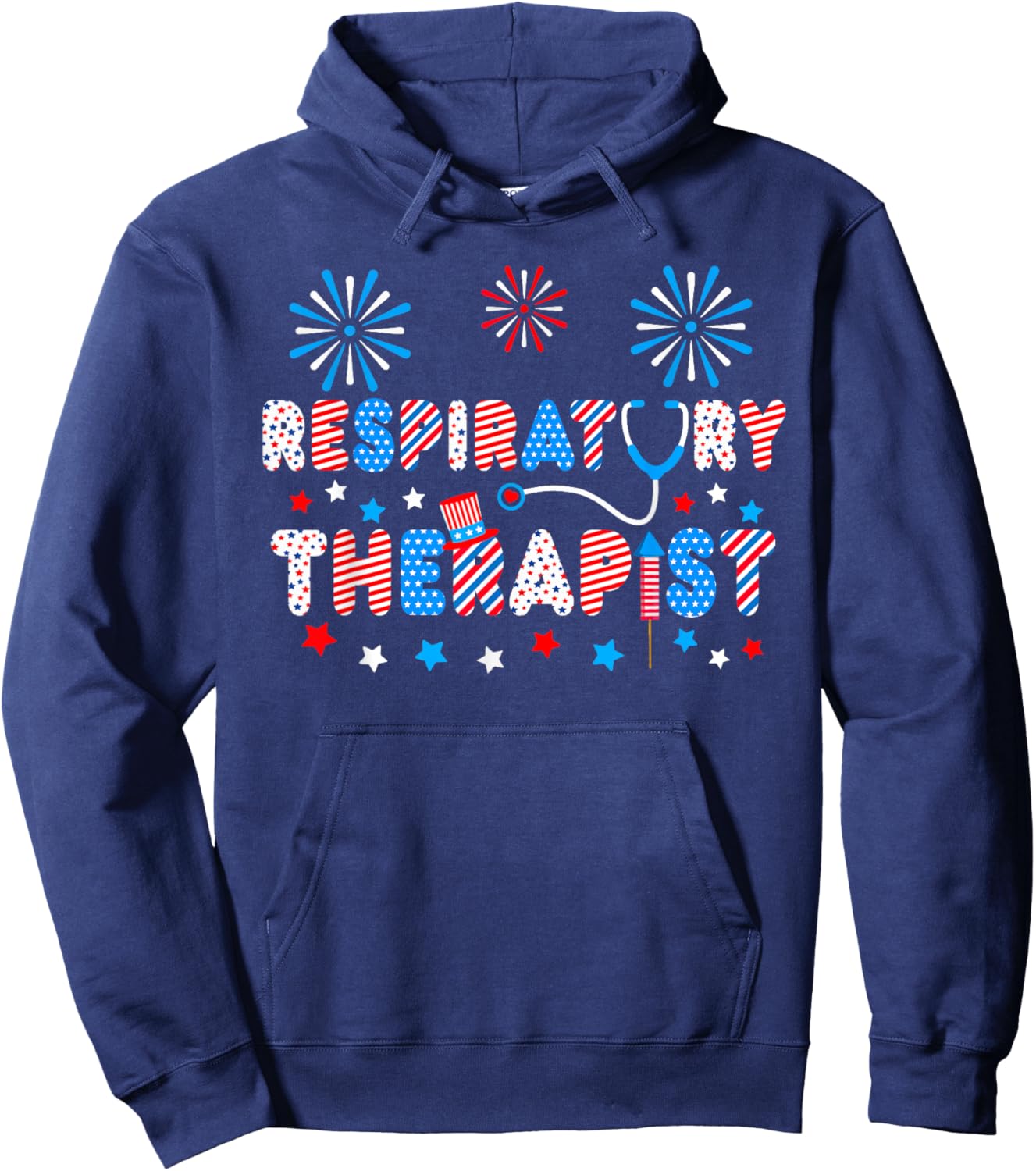 LOVE 4th Of July Stethoscope Respiratory Therapist RT Men Hoodie - Hoodie | Navy