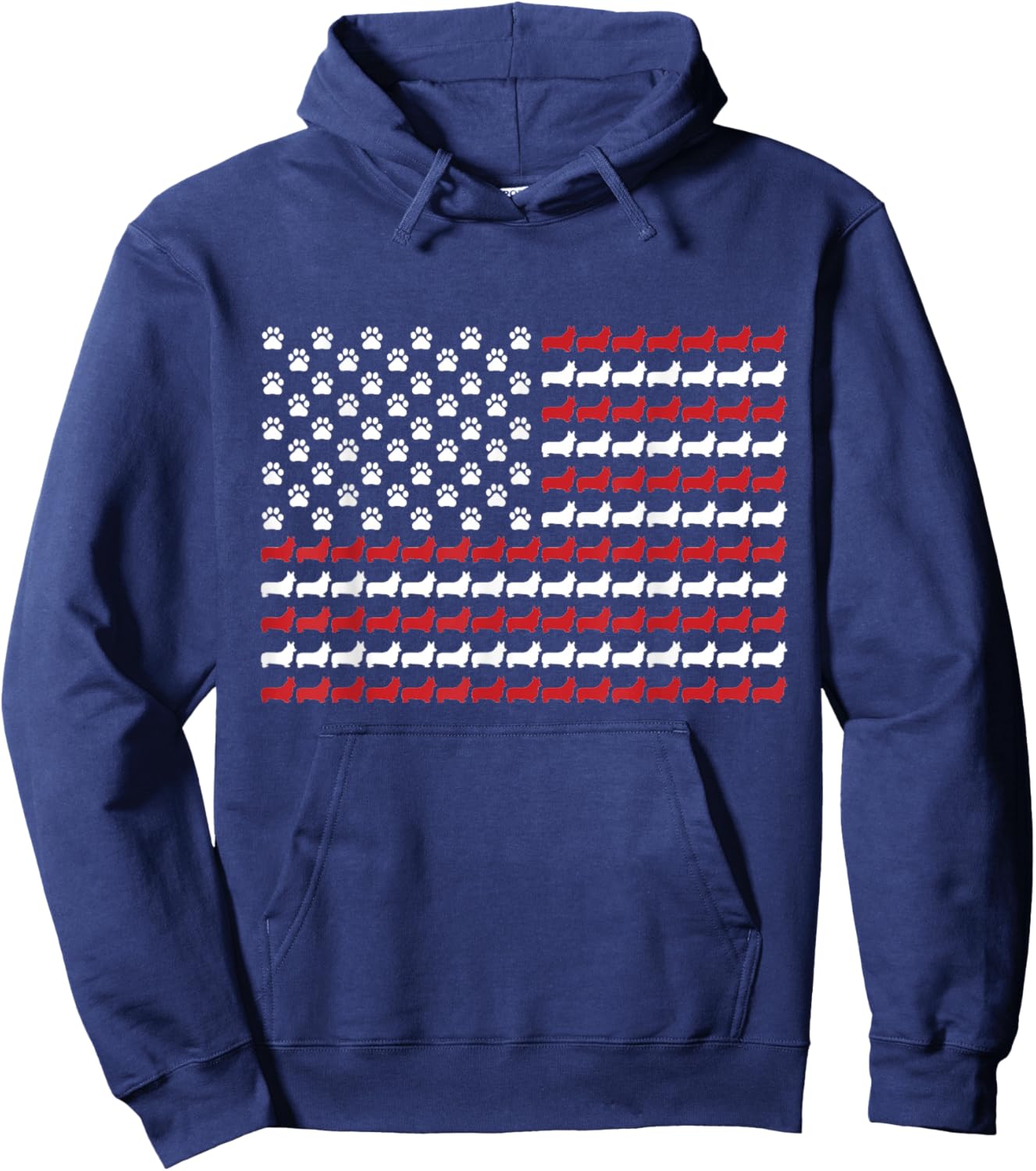 Corgi 4th of July Dog Paw Print American Flag Hoodie - Hoodie | Navy