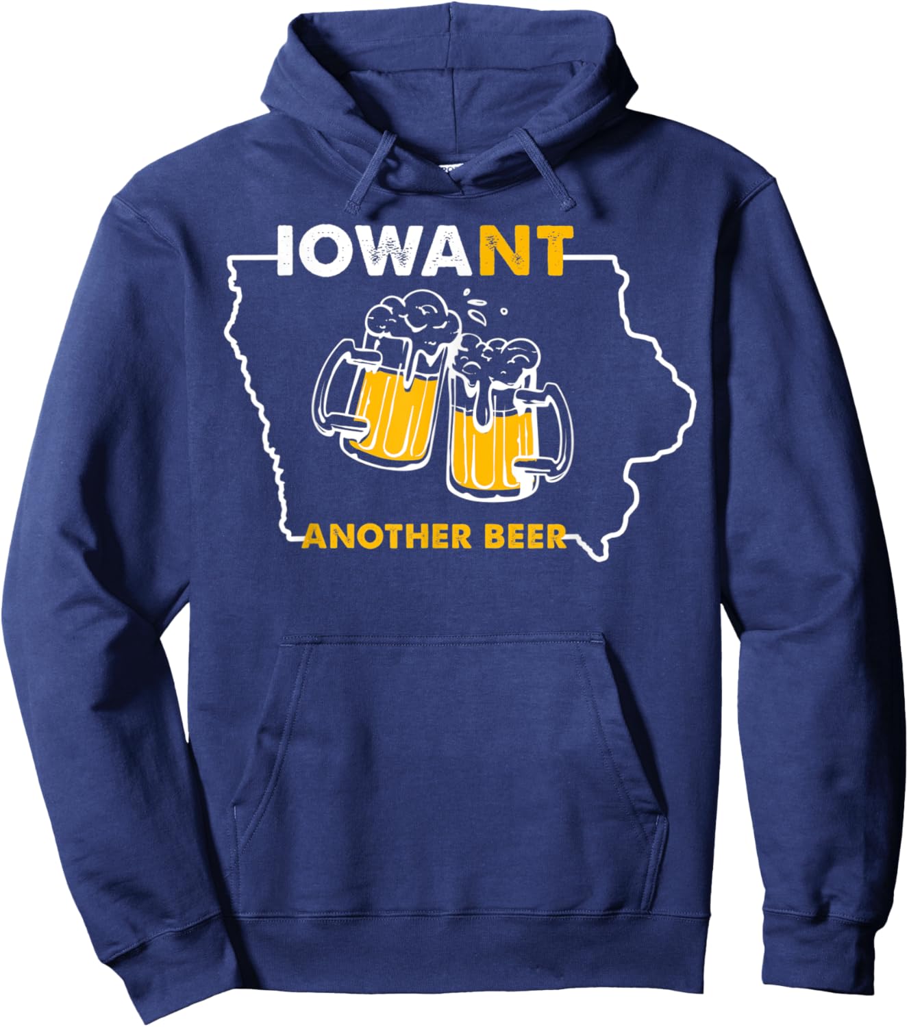 Funny Iowa Beer Shirt-Distressed Iowa State Map Hoodie - Hoodie | Navy