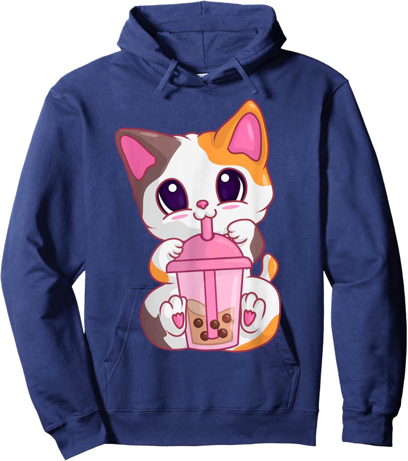 Bubble Tea Cat s , Kawaii Meneki Neko Boba Tea Hoodie - Hoodie | Navy