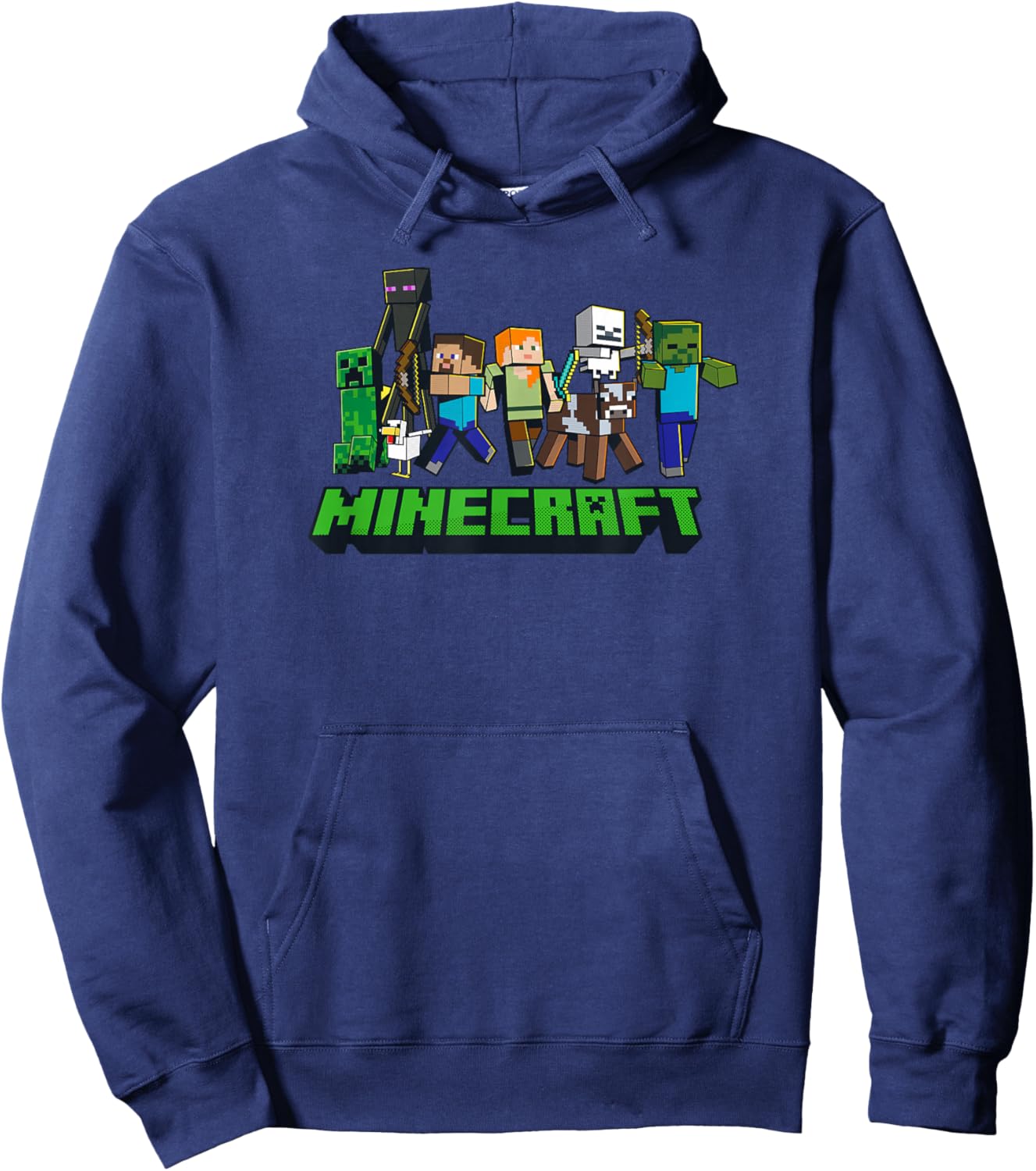 Minecraft -Adults Kids , Skeleton, Grey, Small, Short Sleeve, , Modern, Graphic Design, Lightweight Hoodie - Hoodie | Navy