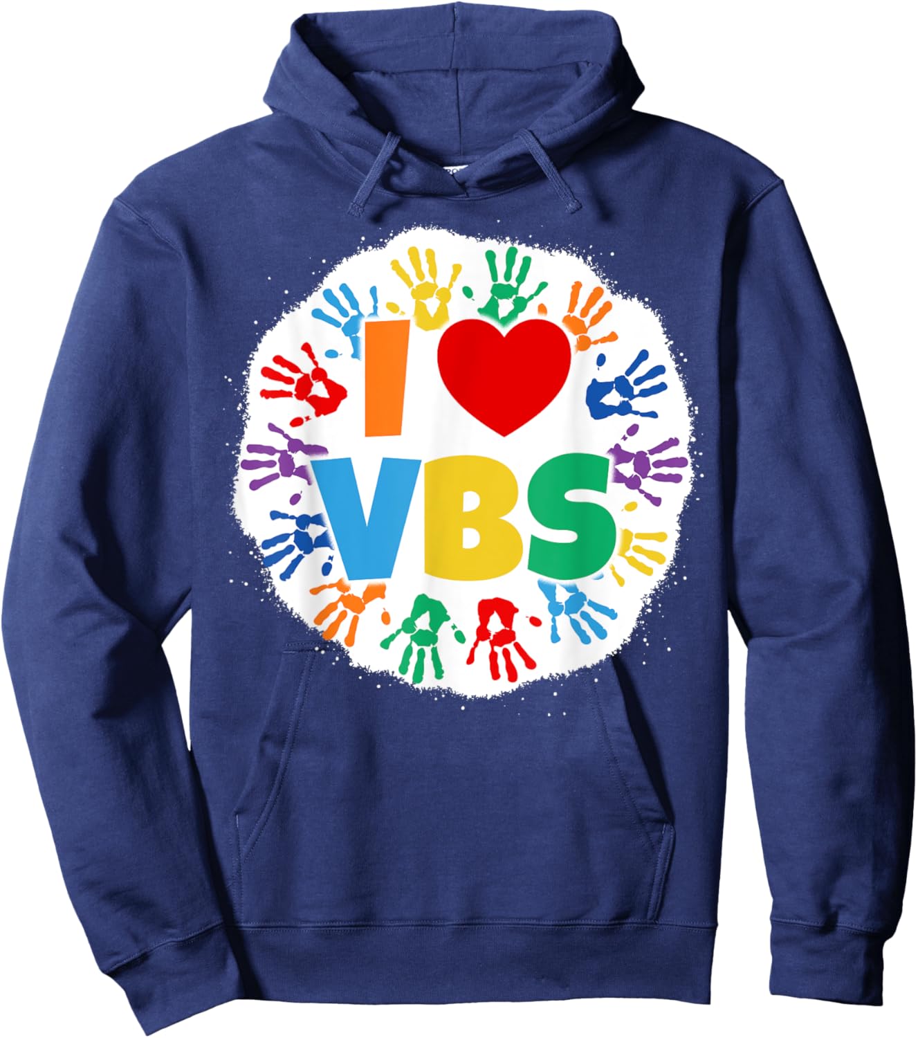 2022 Vacation Bible School Bleached Handprints I Love VBS Hoodie - Hoodie | Navy