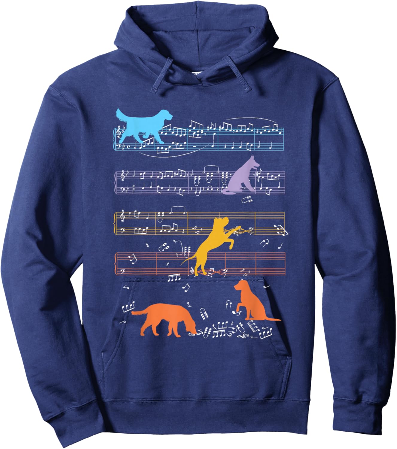 Dogs Playing With Sheet Music Notes - Music Teacher Hoodie - Hoodie | Navy