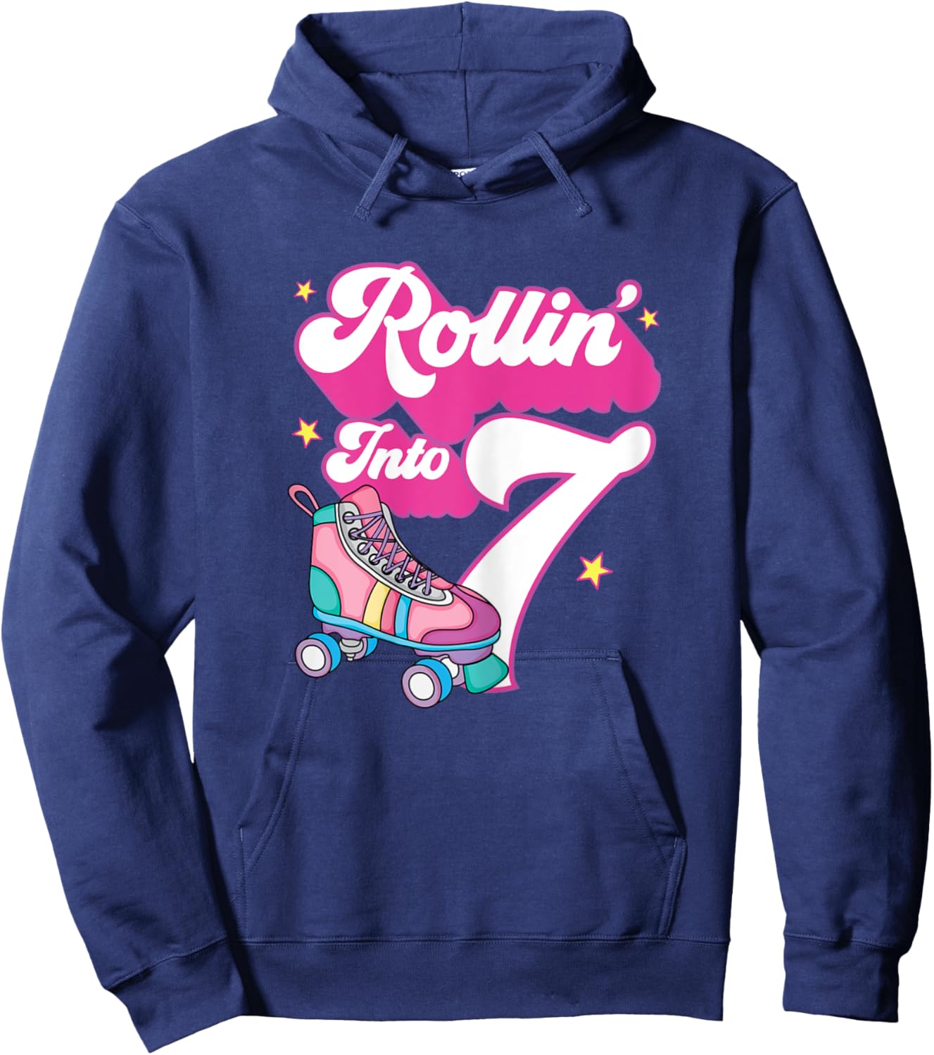 Rollin' Into 7 Roller Skating 7th Birthday Bday Girl Skate Hoodie - Hoodie | Navy