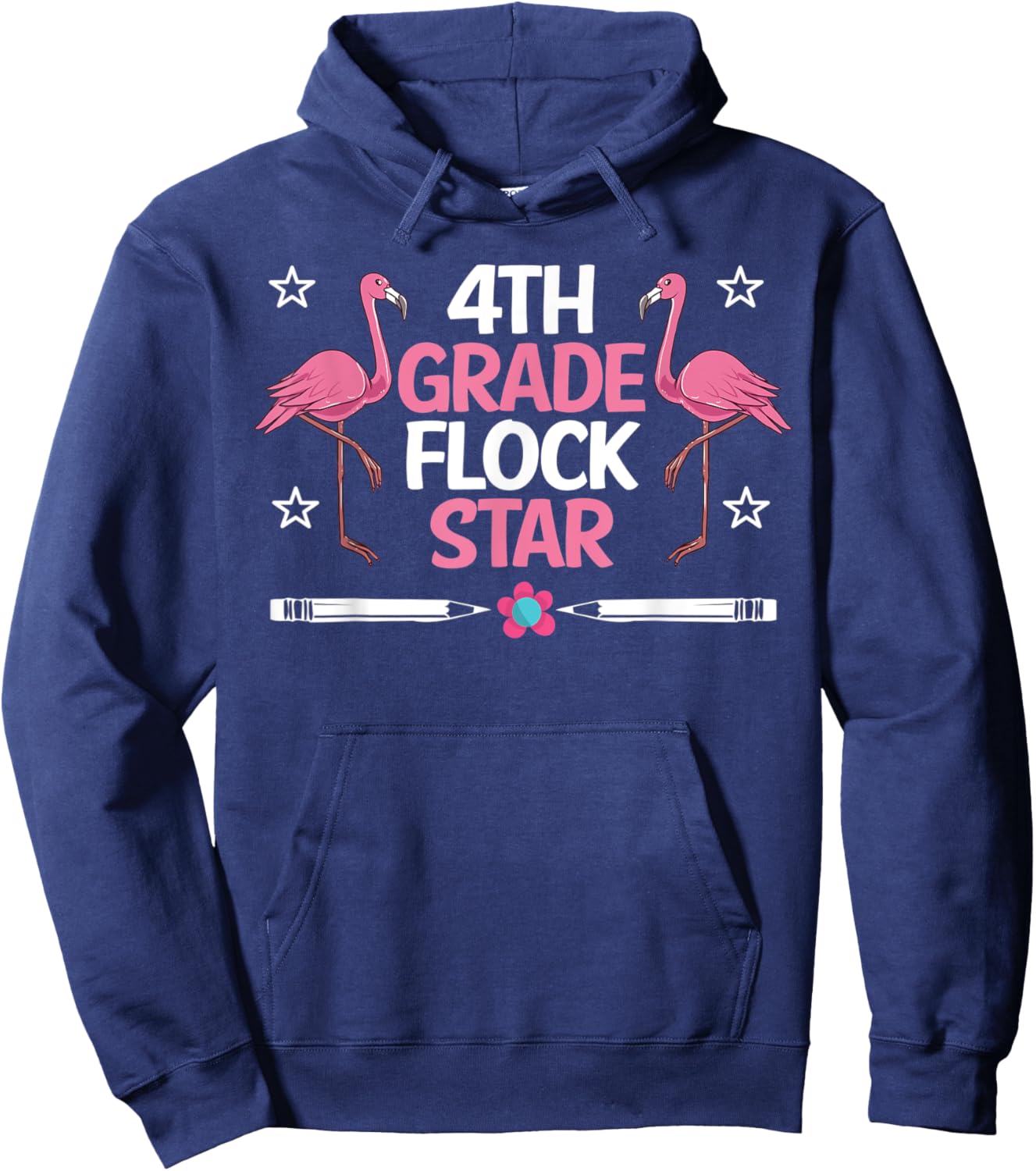 4th Grade Flock Stars Flamingo Teacher Student Kids Gifts Hoodie - Hoodie | Navy