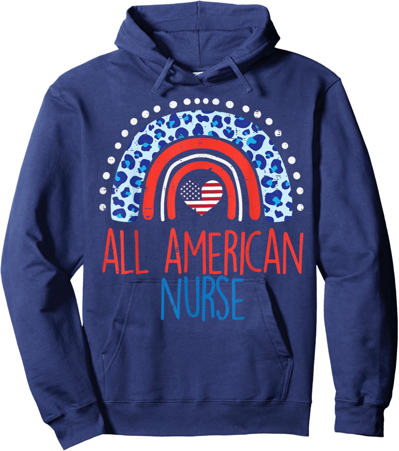 Rainbow All American Nurse 4th Of July Fourth Scrub Women RN Hoodie - Hoodie | Navy