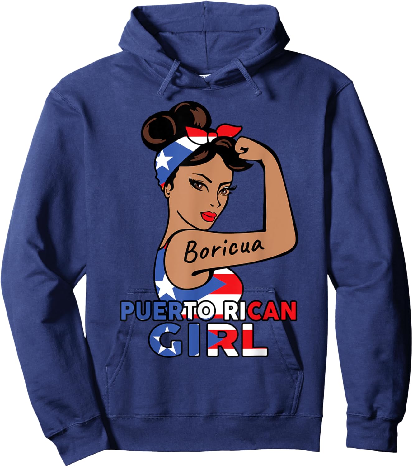 Boricua Puerto Rican Girl Shirt Women Puerto Rico Flag Mom Hoodie - Hoodie | Navy