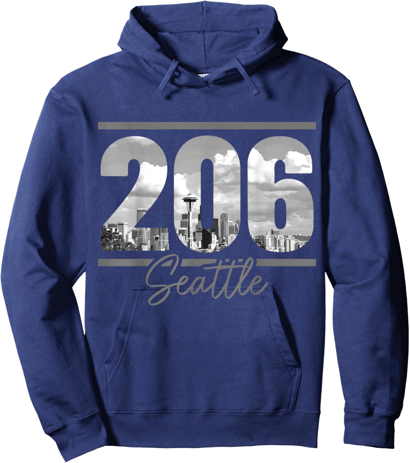 Seattle 206 Area Code Vintage Skyline Washington Hoodie - Hoodie | Navy