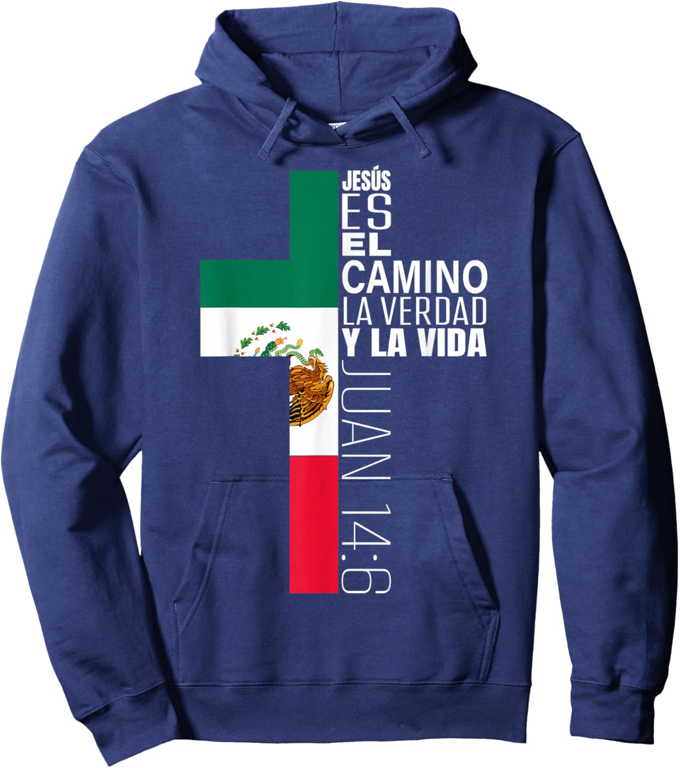 Jesus Christian Bible Verse Gifts Spanish Mexican Flag Cross Hoodie - Hoodie | Navy