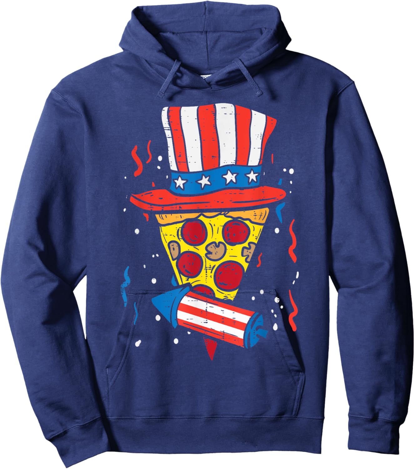 Pizza US Flag Hat Firecracker 4th Of July Food Patriotic Hoodie - Hoodie | Navy