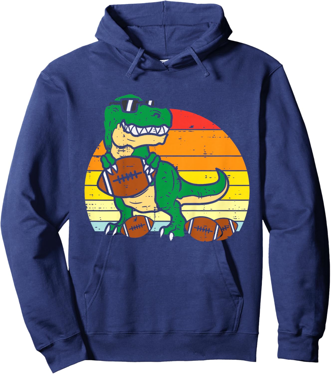 Kids American Football Trex Retro Dinosaur Boys Kids Toddlers Hoodie - Hoodie | Navy