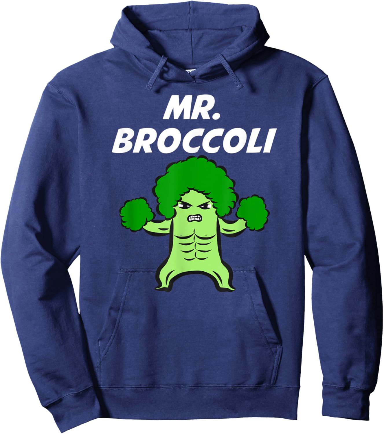 Mr. Broccoli Man Super Power Vegetable Hero Eat All Veggies Hoodie - Hoodie | Navy
