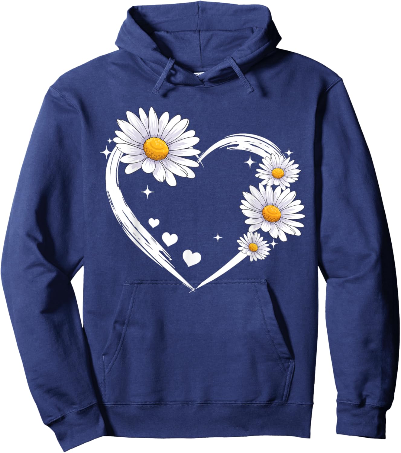 Heart with Daisy Flowers, Daisies with Heart Outline Hoodie - Hoodie | Navy