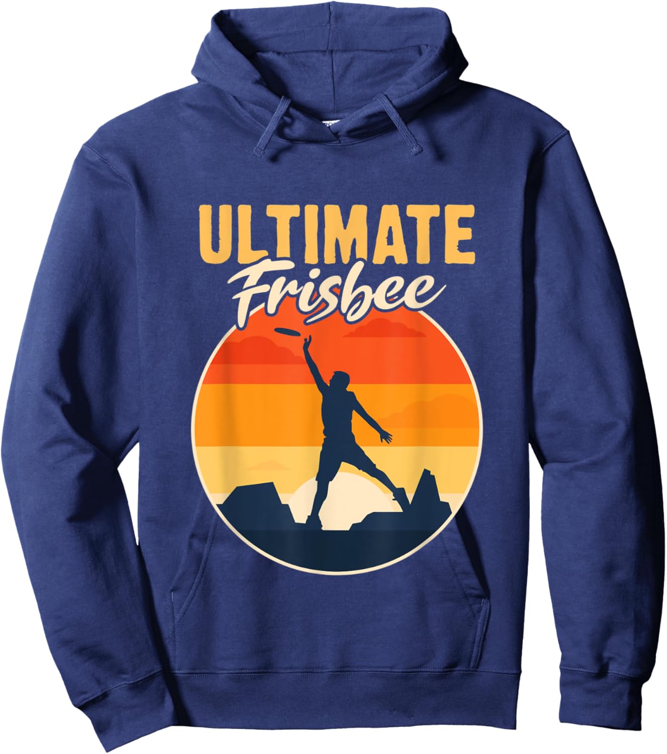 Retro Ultimate Frisbee Player Men Women Vintage Flying Disc Hoodie - Hoodie | Navy