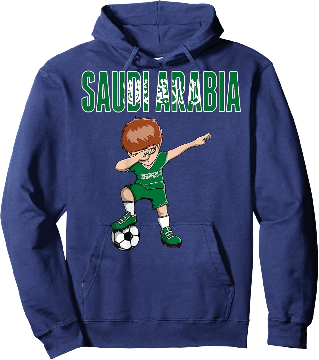 Dabbing Soccer Boy Saudi Arabia Soccer Fan Jersey Saudi Flag Hoodie - Hoodie | Navy