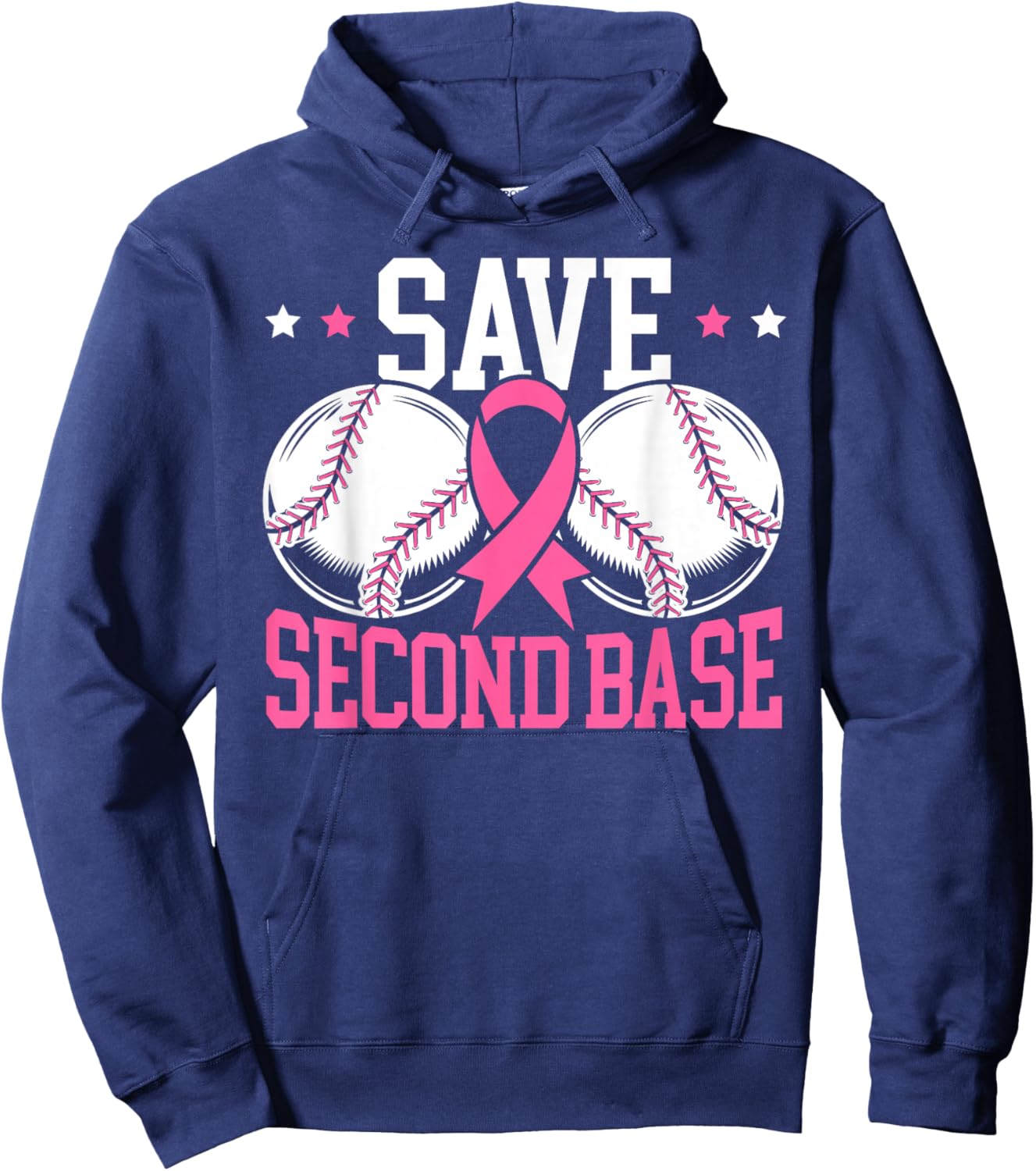 Save 2nd Base Baseball Player Breast Cancer Awareness Hoodie - Hoodie | Navy