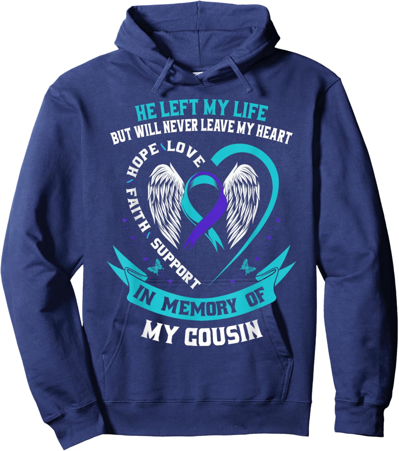Cousin Suicide Awareness Prevention Memorial Graphic Wings Hoodie - Hoodie | Navy