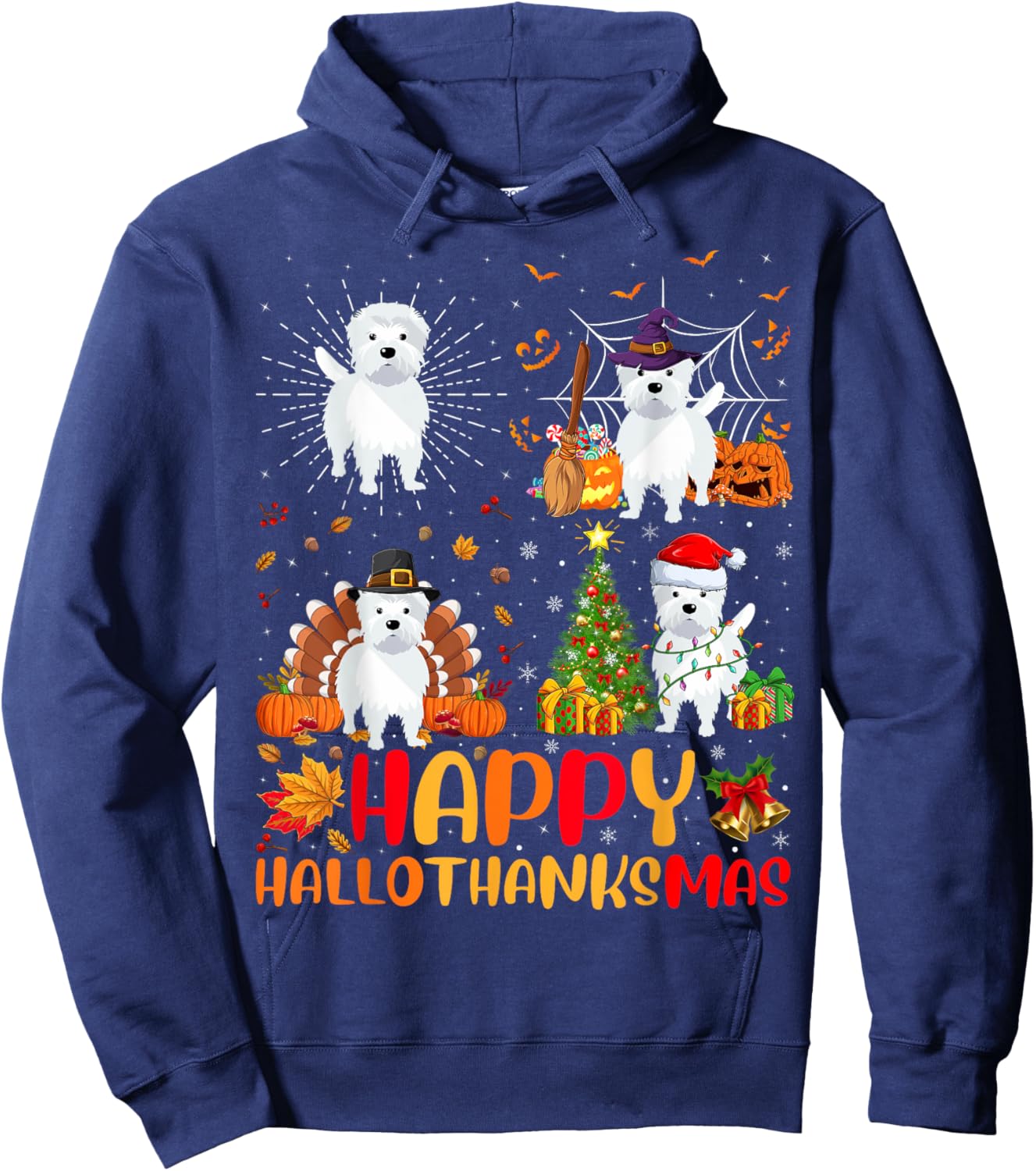 Halloween Thanksgiving Christmas Westie Dog Hallothanksmas Hoodie - Hoodie | Navy